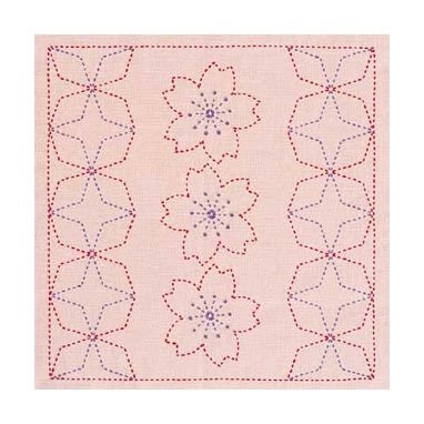 花ふきん桜と角七宝（渋ピンク)