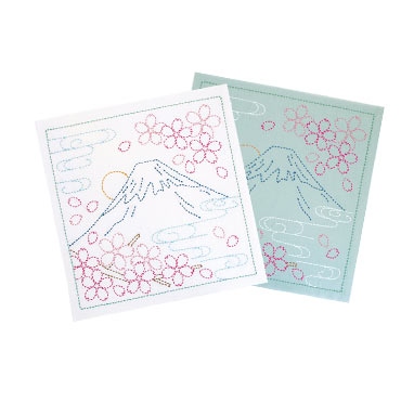 白・浅葱）花ふきん 富士と桜（白・浅葱）
