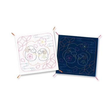 花ふきん 未（ひつじ）と七宝つなぎ（白・藍）