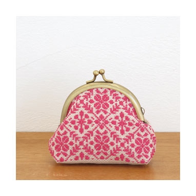 がま口ポーチ丸型（ベージュ)